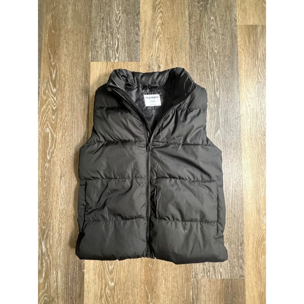 Old‎ Navy Puffer Vest Kids Large 10-12 Black Water-Resistant Quilted Full-Zip